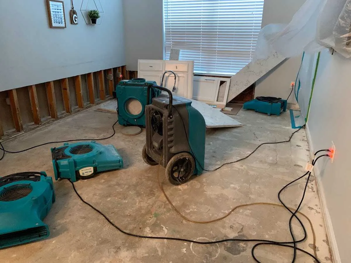 Dehumidifier in flood-cut room for Water Damage Restoration in Mahwah